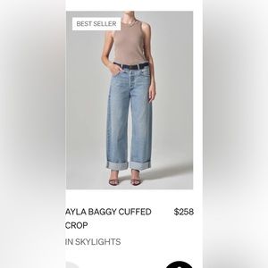 NWOT Citizens of Humanity AYLA wide cuffed jeans in skylights 27